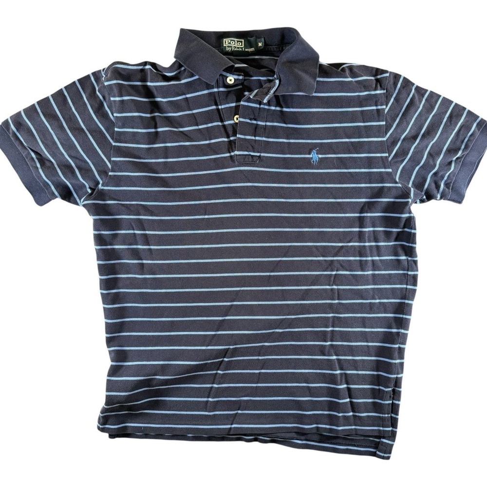 Polo Ralph Lauren Mens M Blue Striped Short Sleeve Polo Shirt Cotton